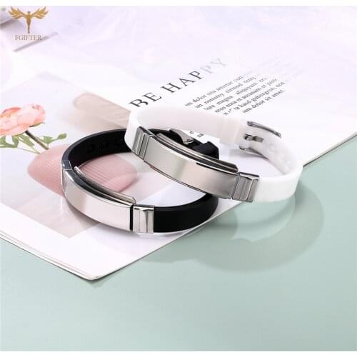 Mens womens Initial Bracelets Seven-Color Silicone Bangles with Designer Charms Stainless Steel Cuff Wristbands Couple Jewelry