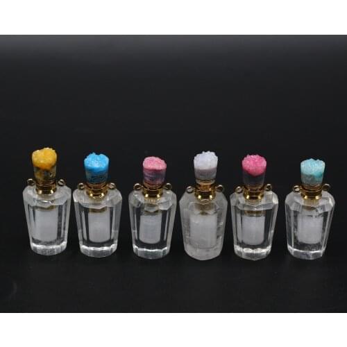 Natural Stone Perfume Bottle Pendant Charms Druzy Caps Crystal Essential Oil Diffuser Connector for DIY Necklace Jewelry Making