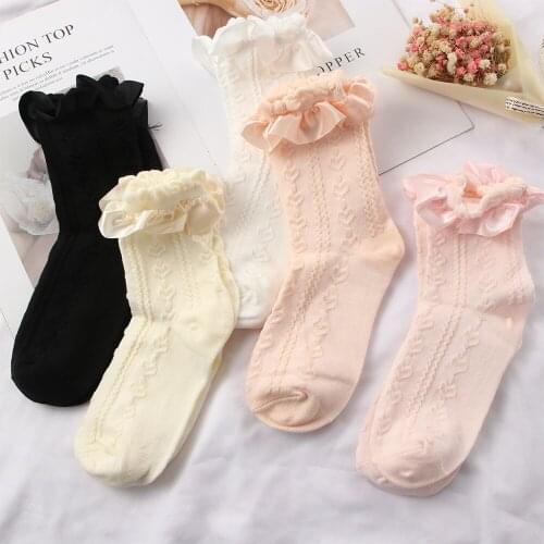 Cute Socks Lolita Ruffle designer Black/White Kawaii Harajuku Short Socks Women Hosiery Girls Sweet Cotton Lace Socks Cosplay