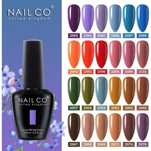 NAILCO New Arrival 15ml Gel Nail Polish Soak Off LED Nail Art Varnish Lacquer Purple Red Color Glitter Gel Nail All For Manicure