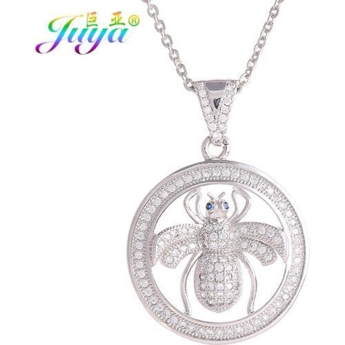 Juya Handmade Gold/Rose Gold Necklace Micro Pave Cubic Zirconia Pendants Necklace Handmade Women Bee Charms Chocker Supplies