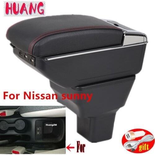 For Nissan sunny Armrest Box For Nissan sunny 2020 Central Console Storage Box Ashtray Cup Holder Charging USB LED