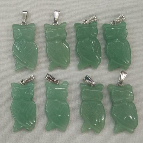 2017 fashion high quality carved natural Green Aventurine animals owl pendants charms for jewelry making wholesale 8pcs/lot free