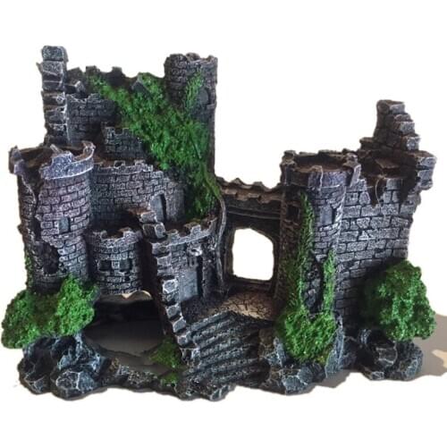 Resin Artificial Fish Tank Ancient Castle Decoration Aquarium Rock Cave Building Decoration Aquatic Landscaping Ornament