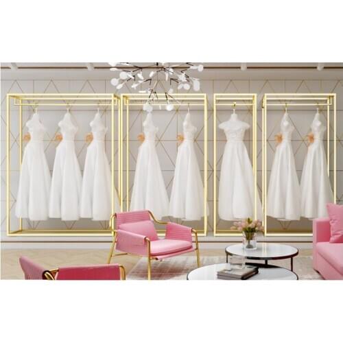Wedding dress shelf high-end display shelf floor type golden special studio dress shelf Tieyi clothing store hanger