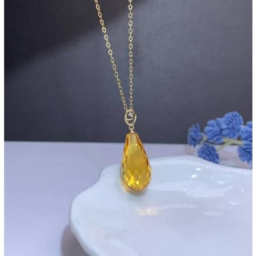 Shilovem 18k yellow gold citrine pendants fine Jewelry women party new classic plant gift none necklace 10*20mmmymz10200012j