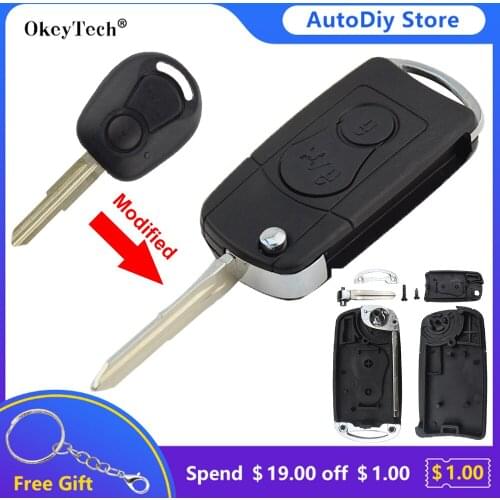 Okeytech 2 Button Modified Flip Folding Remote Car Key Shell Fob For Ssangyong new Actyon SUV Kyron Rexton Case Cover Replacemen