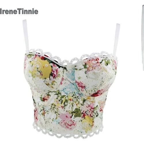 Vintage Flower Sexy Tank Top Women Lace Corset Short Crop Top Perspective Vest Sexy Party Nightclub Camisole Female Bustier