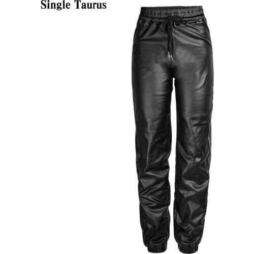 High Waist Loose Leather Pants Woman Elastic Waist Harem Pants Women Causal PU Black Women Clothes Streatwear Ropa Mujer 2020