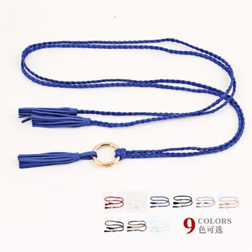 2019 120cm Long Women Ladies Braided Belt Black White Cotton Tassel Thin Waist Oring Belts Summer Dress Waistband Cinturon Mujer