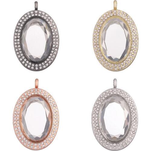 1pcs Alloy oval with Rhinestone Magnetic bulge Glass Locket Living Memory Floating Charm pendant locket for necklace Jewelry