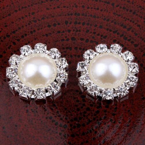 30PCS Vintage Handmade Metal Decorative Buttons+Crystal Pearls Craft Supplies Flatback Rhinestone Buttons for Hair Accessories