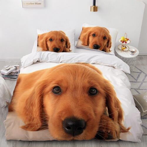 3D Bedding Sets Pets Dog Brown White Duvet Quilt Cover Set Comforter Bed Linen Pillowcase King Queen Full 180*210 Home Texitle