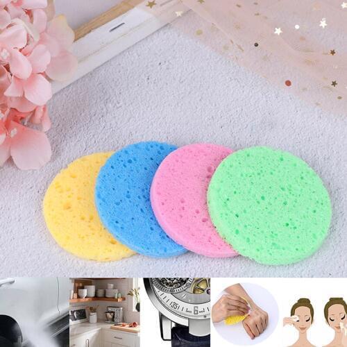 5pcs Beauty Natural Wood Fiber Face Wash Cleansing Sponge Round Soft Cosmetic Puff Makeup Pads Cosmetic Puff Pads