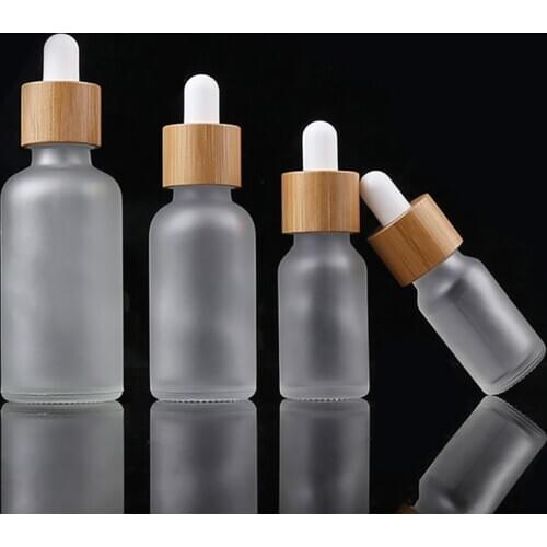 6pcs/lot 5ml 10ml 15ml 20ml 30ml 50ml 100ml frosted dropper bottle with bamboo lid 1oz Pipette Bottles Refillable