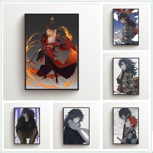 WTQ Anime Posters Kimetsu No Yaiba Tomioka Giyuu Rengoku Canvas Painting Wall Decor Wall Art Picture for Living Room Decor