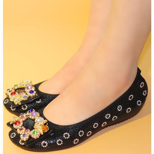 Women Flats Slip-On Ballet Flats black color Woman Shoes Spring Autumn Shallow dress shoes Drilling Shoes HKF1-19