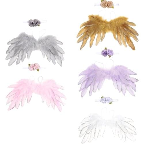Glitter Newborn Angel Feather Wings With Flower Headband Photography Props For Kids Party Supplies