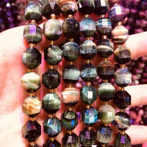 Wholesale Natural Multi Tiger Eye Beads,Hand Cutting Beads 10mm Faceted Gem Stone Loose Beads for jewelry,1string 15.5"