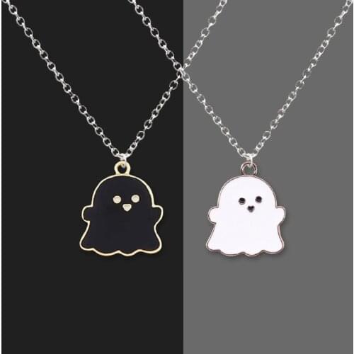 Trendy Black And White Ghost Pendant Necklaces For Women Men Best Friends Cute Lovely Ghost Pendant Necklace Fashion Jewelry