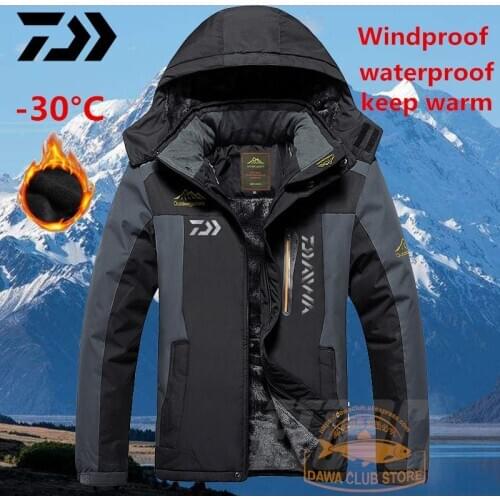 Daiwa Winter Jacket Hooded Fishing Jackets Waterproof Thermal Fishing Shirts Fishing Clothes Thick Anti-Wrinkle Fishing Wear