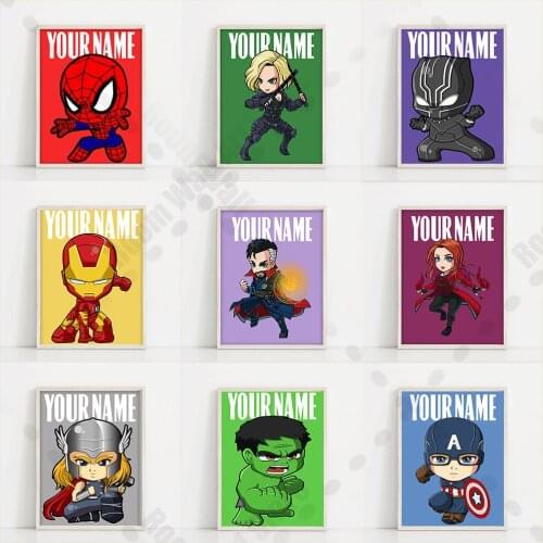 Kids Room Decor Cartoon Avengers Personalized NAME Poster And Print Marvel Custom Canvas Painting Home Decoration Birthday Gift