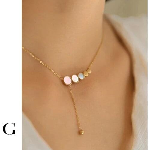 GHIDBK Stainless Steel Natural Shell Coin Pendant Necklaces Design Bohemian Charms Colliers Chokers Trendy Womens Accessories