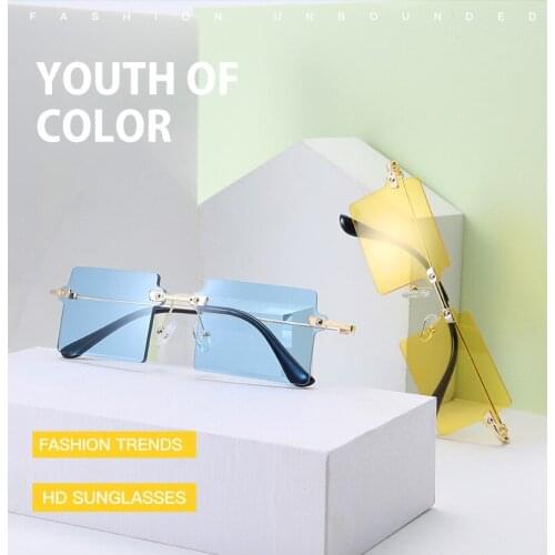 Personalized Square Sunglasses, Fashion Rimless Ocean Piece Glasses Trendy Womens Accessories Casual Sunglasses Photo Props