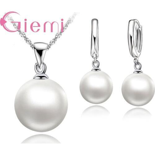 3 Color Option White/Black/Pink Pearl Jewelry Sets Luxury 925 Sterling Silver Necklace Pendant Earrings Set for Women Gift