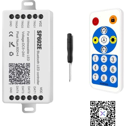 SP602E 4 CH Signal Output WS2812B Music Controller Built In Mic WS2811 WS2815 LED Light Strip Bluetooth App IOS Android DC5V-24V