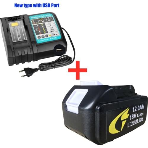 2021 18V 12Ah BL1860 Power Tool Battery Rechargeable Battery Lithium Ion, Used for Makita BL1840 BL1850 BL1830 LXT400+ Charger