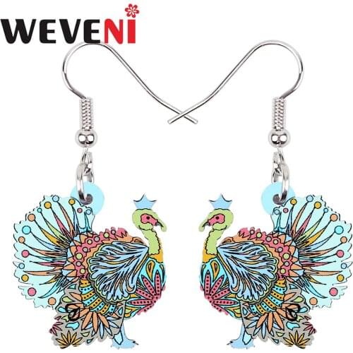 WEVENI Acrylic Thanksgiving Floral Cute Turkey Chicken Earrings Long Drop Dangle Fashion Animals Jewelry Gifts For Women Girls