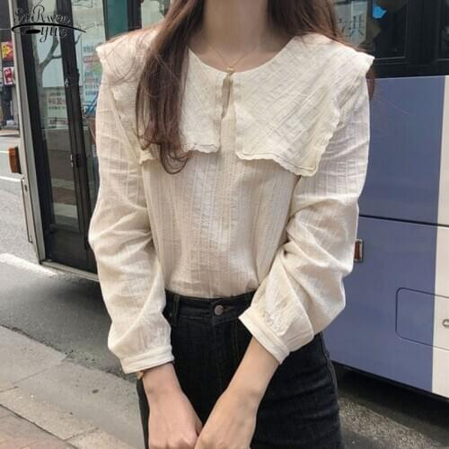 Korean Style All-Match Full-Sleeved Shirts Casual Patchwork Ruffles Loose Women Tops 2020 Autumn Chic Blouse Blusas Mujer 10187