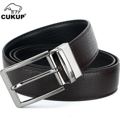 CUKUP Double Sided Soft Cow Skin Leather Belts Rotary Alloy Pin Buckle Metal Belt for Men Retro Casual Styles Accessories NCK690