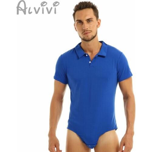 Alvivi Adult Babies Lover Mens Lingerie Shirt Turn-down Collar Press Button Crotch Cotton Shirt Bodysuit Romper Snappies Pajamas
