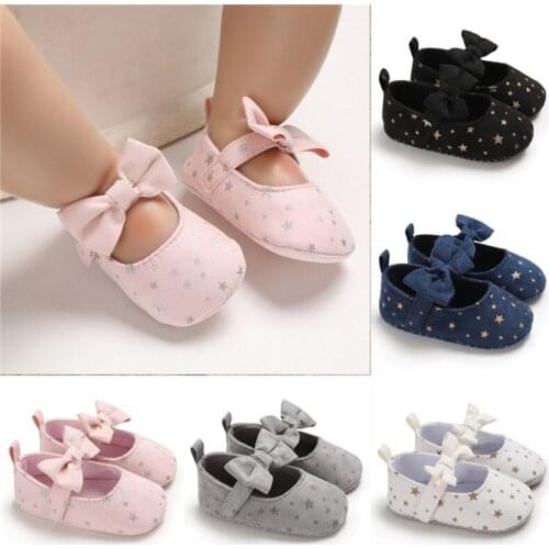 0-18M Toddler Girl Bowknot Princess Shoes Sequin Stars Soft Sole Low Upper Sandals Non-Slip Home Slippers For Girls
