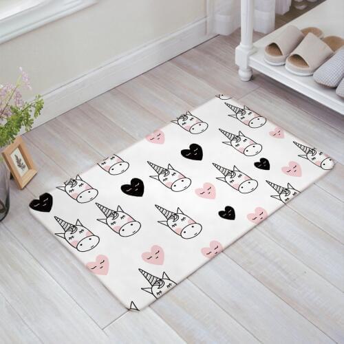 Floor Bath Mat Welcome Doormat Large Small Inside Outside Front Door Mat Carpet Floor Rug - Unicorn Pattern with Hearts