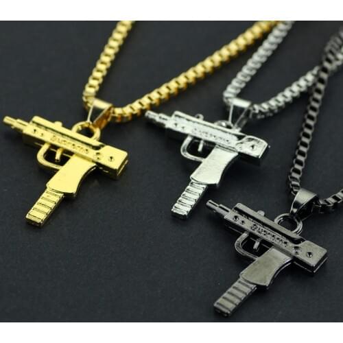 2020 new models Hip Hop UZI Kolye GUN Shape Pendant Necklace Gold/Black Color Army Style Male Chain Men Necklaces Jewelry