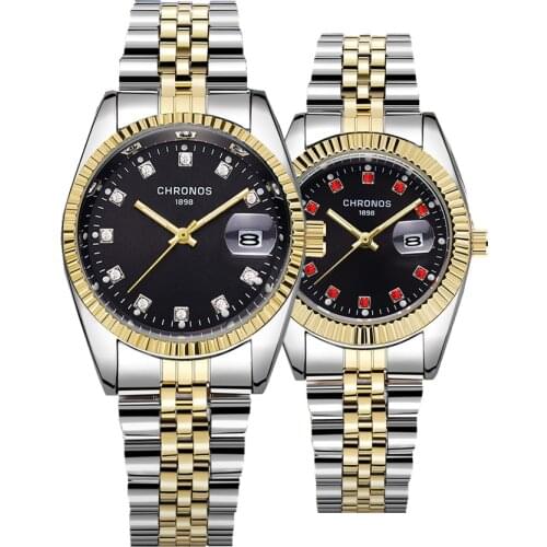 Couple Watches Pair Men And Women Lover Wristwatch Relogio Feminino Saat Golden Quartz Clock