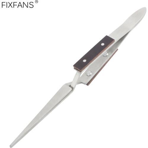162mm Cross Lock Reverse Tweezers with Straight Tips Fiber Wooden Grip for Craft Hobby Jewelry Model Making Soldering Tool