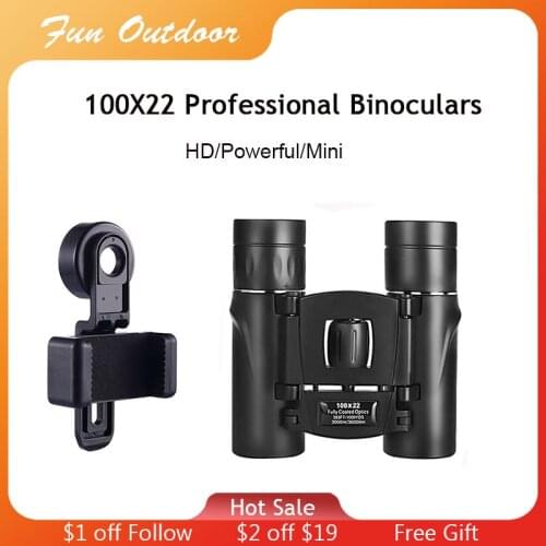 100X22 Binoculars Professional HD Powerful 30000M Long Range Folding Mini Telescope BAK4 Night Vision Binocular for Camping