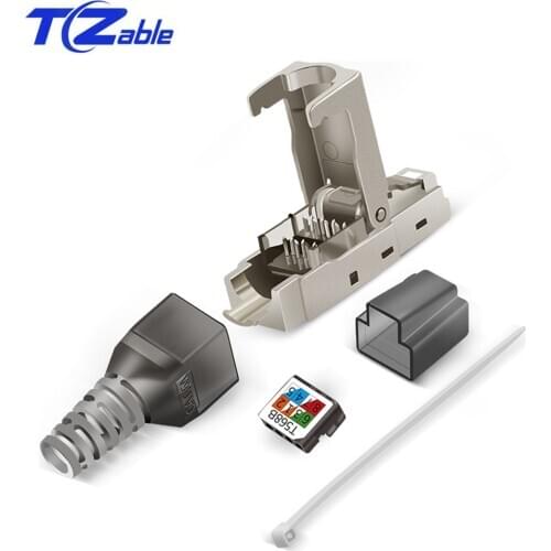 RJ45 Connector Cat6A Crimp Cable 10Gbps Shielded Network Extension Cord Lan Internet Connectors RJ 45 Adapter Plug 23/24AWG Gray