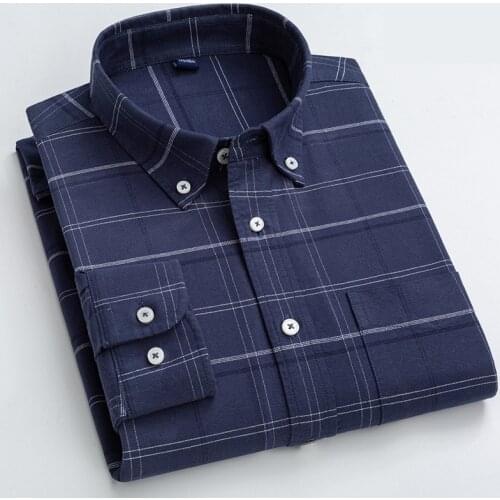 Slim Fit Shirt Men 8XL Large Sizes Streetwear 100% Cotton Oxford Longsleeve Shirt for Men Plaid Shirt Striped Pocket Mens Shirts