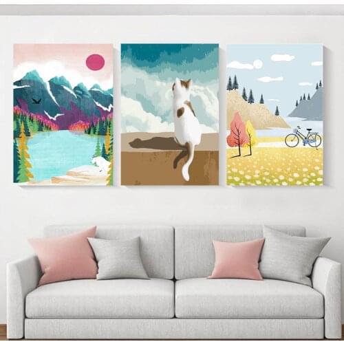 RUOPOTY 3pc/Set DIY Painting By Numbers Mountain Acrylic Paint Canvas By Numbers Modern Wall Art Picture For Home Decors
