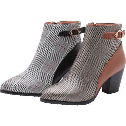 Big Size boots women shoes ankle boots for women ladies boots shoes woman winter Check pointy color