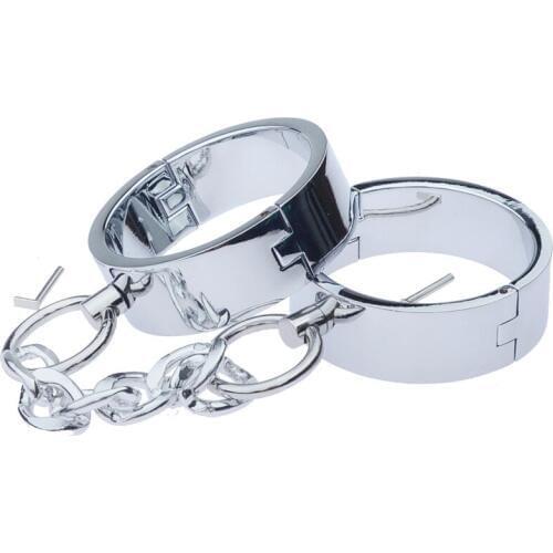 12pcs Adult games slave Sex Toys Stainless Steel Handcuff bdsm bondage Metal Ankle Cuffs Binding Gay Fetish Slave Restraints