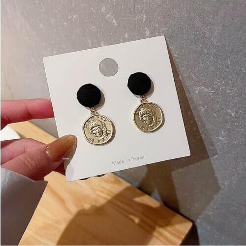 Vintage Button Portrait Decoration European Style Earring Warm Color Autumn and Winter S925 Needles Earrings