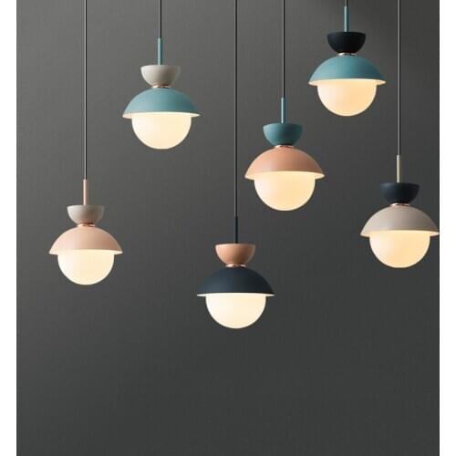 Nordic small chandelier creative personality macaron lamp bedroom bedside hanging light minimalist dining room lamp modern WJ107