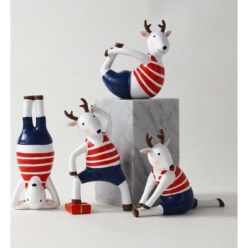 Nordic Creative Cartoon Resin Yoga Deer Sculpture Ornaments Home Living Room Desktop Furnishings Crafts Children Birthday Gifts