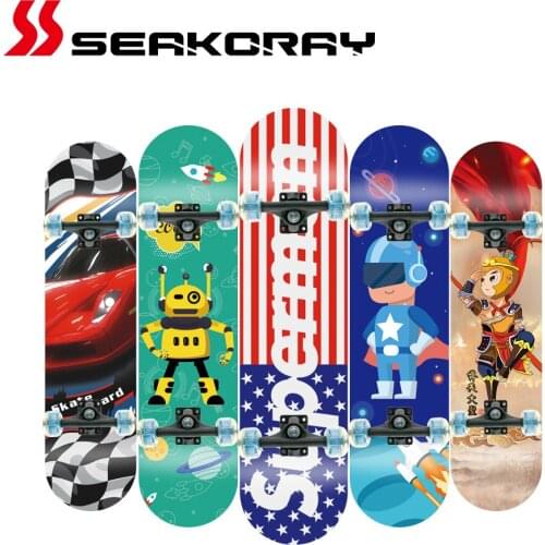 Childrens Four-wheel Skateboard Printing Pattern Skate Board Flash Luminous Wheel Low 75 kg Double Rocker